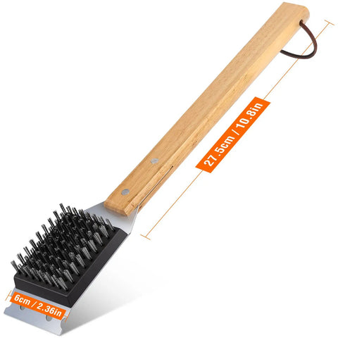 Grill Brush And Scraper 2 In 1 For BBQ With Durable Replaceable Stainless Steel Head And Wooden Handle Built For Backyard Grills