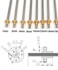 Beefy T8 Lead Screw For 3D Printers, 2mm Pitch, Lead Options 10mm, 12mm, Or 14mm, Stainless Steel Rod With Brass Nut diagram