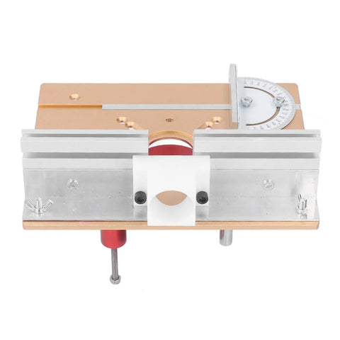 Precision Router Lift System For Woodworking Benches Boasting Rock Solid Aluminum Build And Sweet 47 Millimeter Micro Adjustments with precise angle guide.