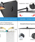12 Inch Matte Black Rain Shower Head With 11 Inch Adjustable Extension Arm and 144 Silicone Nozzles
