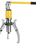 Heavy Duty 10 Ton Hydraulic Gear Puller Kit With Zinc Coated Arms, showcasing the dual leg design and hydraulic pump.
