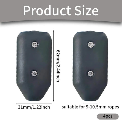 Four Pack Rope Clamps Reusable Half Inch Clamp For Nine To Ten Point Five Millimeter Nylon Or Black Braided Cord Ready For Pet Leashes Docking Boating Climbing Bridle Reins Tent Swing Chair Tighteners And Lanyards product size diagram