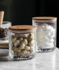 Top Shelf Airtight Glass Storage Jars 320 Milliliters With Durable Sealed Lids For Coffee Beans Tea Nuts Candy And Spices To Keep Your Pantry Stash Fresh And Organized, displaying food contents.