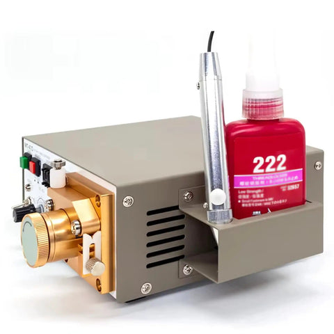 Automatic Peristaltic Glue Dispenser With Manual And Auto Modes, showcasing controls and liquid container for aqueous glues.