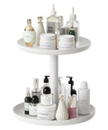 2 Tier Rotating Lazy Susan Spice Rack Organizer for Kitchen Counter Smooth 360 Spin White Storage Rotator with cosmetics.