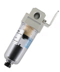 Inline Pro Grade Air Filter And Moisture Trap With Automatic Drain For Shop And Garage, wall mount bracket visible