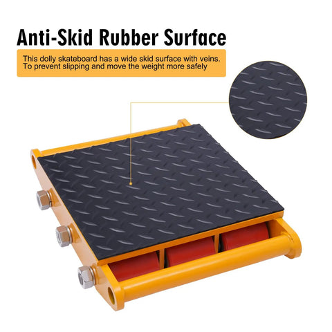 Heavy Duty Machine Dolly Skate With 15 Ton Capacity moves industrial equipment, featuring anti-skid rubber surface for stable transport.