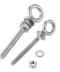 Beefy Marine Grade 316 Stainless Steel Eye Bolts Kit With Nuts And Washers, Long Lifting Eyebolts, M10x100 And M12x120, For Boats And Ships, Heavy Duty Marine Hardware: two stainless eye bolts with nuts and washers