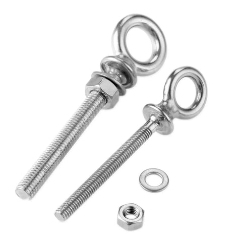 Heavy-Duty Marine Grade 316 Stainless Steel Lifting Eye Bolts Set With Nuts And Washers, Long Eyebolts For Boat Rigging, Includes M10x100 And M12x120, Corrosion-Resistant, Easy Install, Durable Industrial Hardware, two stainless eye bolts with nut and washer