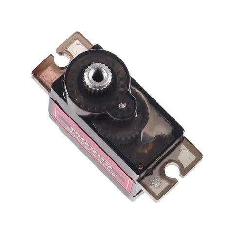 Top view of MG90S Micro Servo with metal gears for RC projects, featuring 360-degree rotation and 2.0 kg/cm torque.