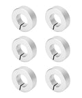 Six Piece Lightweight Aluminum Alloy Shaft Collar Set Clamping Lock Rings To Fix Shafts And Bits With Anti Rust Coating Good For Garage And Workshops Where Stability Matters Most This Quality Kit Keeps Hardware Locked Firm Without Loosening Giving Safe. six aluminum shaft collars, clamping rings, white background