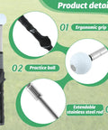 Retractable Golf Tempo Trainer Stick For Right Handed Players Click Cue Drill Tool On The Go Extendable Swing Aid with ergonomic grip and practice ball.