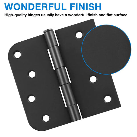 Matte Black 4 Inch Square Door Hinges With Rounded Corners Heavy Duty Interior And Exterior Cabinet Hardware showing a close-up finish.