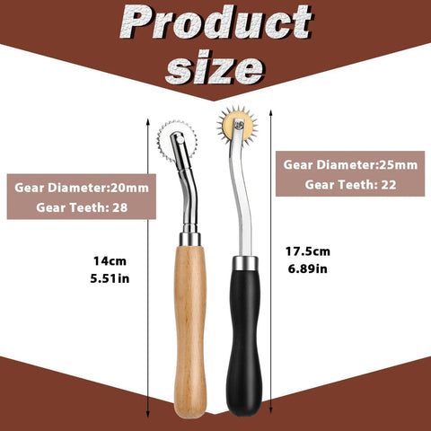 Two Size Tracing Wheel Set With Wooden Handle Stainless Steel Pounce Wheel For Sewing Patterns Rotary Perforator Size Display