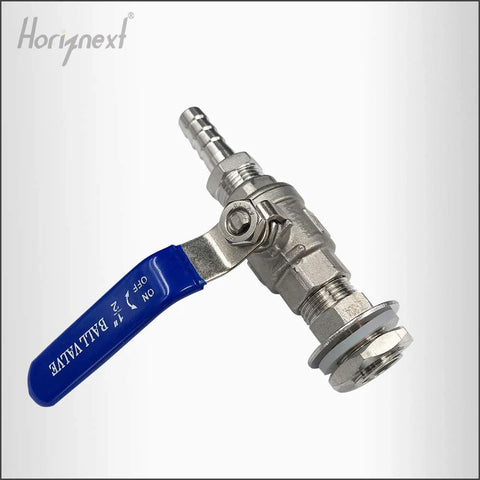 1/2 inch NPT stainless bulkhead valve with blue handle for home brew kettles