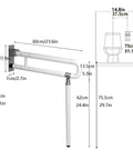 Diagram of Foldable Toilet Grab Bar For Bathroom Safety, 29.5 Inch Anti Slip Hand Rail, Flip Up Toilet Bar, dimensions in cm.