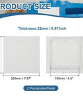 No Sweat Removable Hinged Access Panels 2 Pack Sleek White Abs Wall Hole Covers For Drywall Plumbing And Electrical Wiring Quick Fix Smooth Operation Easy Snap Shut Design, showing size dimensions 200x200mm.