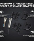 Durable 7x9mm Seat Post Clamp For Road And Mountain Bikes With Quick Install Screws and black slim seat tube clip shown