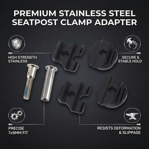 Durable 7x9mm Seat Post Clamp For Road And Mountain Bikes With Quick Install Screws and black slim seat tube clip shown