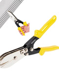 Front view of PLATATO 5-blade sheet metal duct crimping tool with yellow handles.