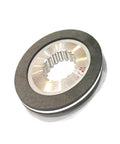 Amazon Mechanivis electromagnetic brake disc, angled view; 129mm outer diameter, black friction surface, silver splined bore.