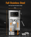 20 Bar Espresso Machine With Milk Frother And Touchscreen 1350W Power for Rich At Home Lattes Cappuccinos Full Stainless Steel