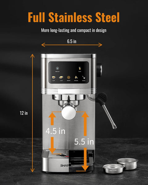 20 Bar Espresso Machine With Milk Frother And Touchscreen 1350W Power for Rich At Home Lattes Cappuccinos Full Stainless Steel