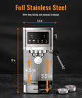 Front view of Pro 20 Bar Espresso Machine With Milk Frother And Touchscreen Brew Cafe Quality Cappuccinos And Lattes At Home Or Office.