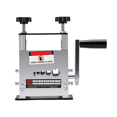 Adjustable Manual Wire Stripper Drill Attachment Tool For Electric Wires And Cables with six size options and safety warning.