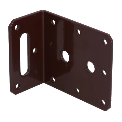 Heavy Duty Steel Angle Corner Brace L Shaped Reinforcement Fastener Plate 80 By 40 By 75mm Powder Coated Rust Resistant Woodworking Hardware Ten Pack close-up view of dark finish with holes for screws.