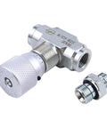 HOLDWELL 3/8 in hydraulic flow control valve with knurled adjustment knob and threaded adapter, 2-piece set for mini excavator.