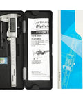 Stainless Steel Digital Caliper With Large LCD Screen For Precise 0 To 150mm Measurements in protective case with manual and spare battery