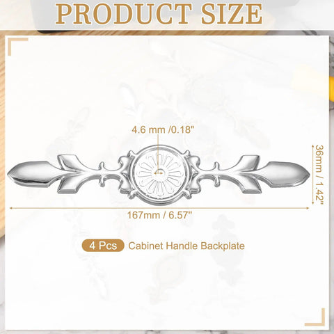 Four Pack Cabinet Backplates In Zinc Alloy Approximately 6.57 Inches Long With Three Sixteenth Inch Single Hole, Vintage Silver Design