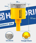 HIGHDRIL dry diamond core drill bit, 38 mm diameter, triangle shank, vacuum brazed head.