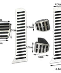 Heavy Duty Anti Slip Rubber Pedal Pads Upgrade Ride With Solid Grip Footrests For Vw Golf 5 6 Tiguan Touran Skoda Octavia A5 Manual Automatic Transmission Drive Comfort And Style set of three rubber foot pedal covers with measurements.