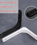 Heavy Duty L Brackets For Wall Shelves Rock Solid Corner Supports Built Tough With Safe Rounded Edges Handles Up To 35 Lbs Easily And Ships Complete With All Hardware For Zero Hassle Install, featuring black and white iron brackets.
