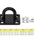 Heavy Duty Stainless Steel Pad Eye Plate Wall Mount Hook Kit with 3mm thick brushed surface and dimensions table