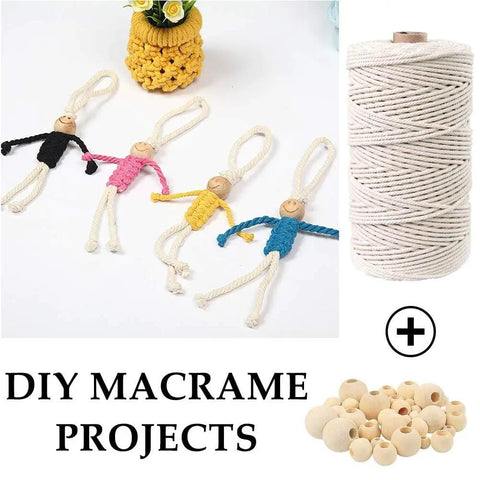 All In One Macrame Kit For Beginners With Natural Cotton Rope 3mm x 220 Yards A Complete Wall Hanging Set Including Wooden Beads