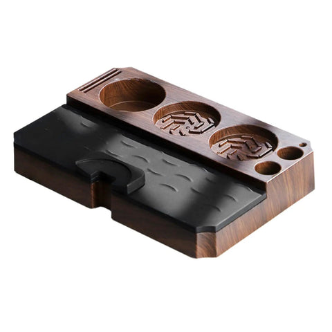 The Legit Non Slip Portafilter Rack And Coffee Distributor Holder Tamper Stand Tool Organizer Tamping Station For Home Barista Espresso Brewing Tools Badass Setup with wooden and rubber design.