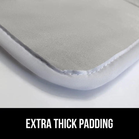 Close-up of Heavy Duty Ironing Board Pad With Silicone Coating, 400 Degree Heat Resistant Thick Padding corner detail.