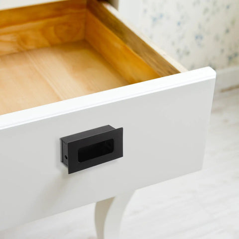 Black Aluminum Hidden Recessed Door Handles 2 Pack Concealed Cabinet Pulls for furniture doors and drawers installed on a drawer