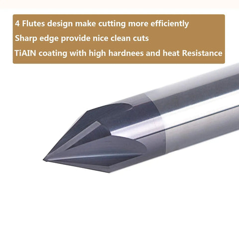 No Nonsense 5 Piece 60 Degree V Bit Bundle With A Quarter Inch Shank four fluted carbide milling cutter with titanium coating.