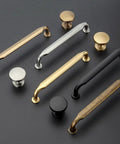Assorted cabinet pulls and knobs including brushed brass, fitting Brushed Brass Cabinet Pulls Seven And One Half Inch Ten Pack Zinc Alloy