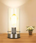 Sleek Dope Touch Control Bedside Lamp With 3 Way Dimmable Brightness Round Glass Shade Nightstand Light LED Bulb Included