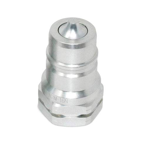 Beefy 1 Inch ISO Agricultural Hydraulic Quick Connect Pioneer Style Coupler Set With 1 Inch NPT Thread 3600 PSI Rating And 66 GPM Max Flow Interchangeable With ISO 5675 Series By Summit Hydraulics, front view showing metal construction