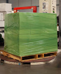 Heavy Duty Dark Green Stretch Wrap, 8 Rolls Of 18 By 1500 Feet, 63 Gauge industrial plastic film securely wrapped around a pallet.