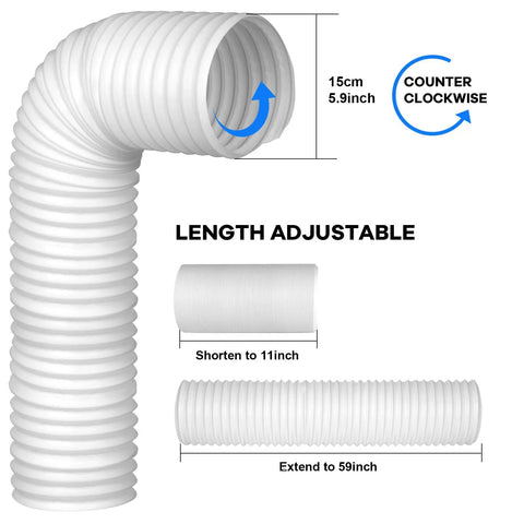5.9 Inch Anti Clockwise Exhaust Hose For Portable AC Units, 59 Inch Extendable Vent Pipe illustration with dimensions