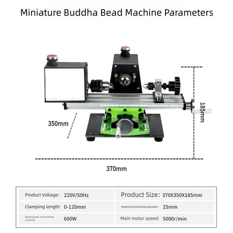 Heavy Duty 1200W Mini Metal Lathe Machine With High Speed Motor For Precision Woodworking And Metal Polishing Includes Cooling Fan And Robust Chuck setup with dimensions shown.
