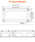 Built Tough 300A Waterproof Power Distribution Block With Four 5/16 M8 Terminal Studs dimensions illustration with measurements and details.