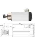 Top Shelf Heavy Duty Two Point Two Kilowatt Cnc Router Spindle With Er Twenty Five Chuck Air Cooled Ceramic Bearings Sub Zero Point Zero One Runout Vfd Inverter Included Runs Smooth For Fast Woodworking Jobs, side view with dimensions.